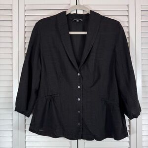 Eileen Fisher Linen Blend Blazer Basketweave Shawl Collar Black Medium